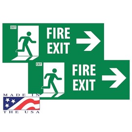 11 x 5 inch Green Fire Exit with Right Arrow Wall Self Adhesive Colorful Sticker, Office Sign Decal, Indoor & Outdoor Use, Laminated UV, Water & Weather Proof, Scratch Resistant (Set of 2)