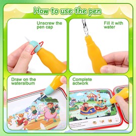 LEADSTAR Water Colouring Books, Magic Colouring Book with Water Pen, Colouring Book with Watercolours for Toddlers, Reusable Magic Colouring Books, Water Colouring Book, Magic Water Colouring Book for