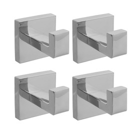Bomiclss 4 Pcs Square Bathroom Towel Hook, Silver Heavy Duty Coat Hooks, Stainless Steel Suction Hooks Screw in for Bedroom Kitchen Bathroom