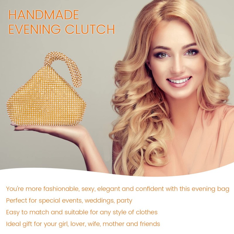 J&G Triangle Rhinestone Ladies Clutch Bag, Evening Bag, Handbag, Wedding