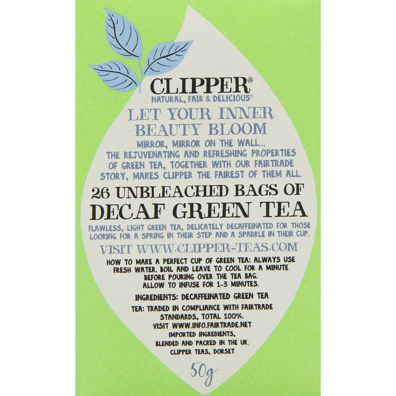 Clipper Fairtrade Decaf Green 26 Teabags (Pack of 6, Total