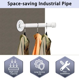 Sumnacon 2 Pcs 10 Inch Industrial Pipe Clothes Bar - Heavy Duty Rustic Metal Coat Hanger with Screws,Wall-Mounted Garment Holder Rack for Bedroom Bathroom Wardrobe Boutique Clothing Store,White