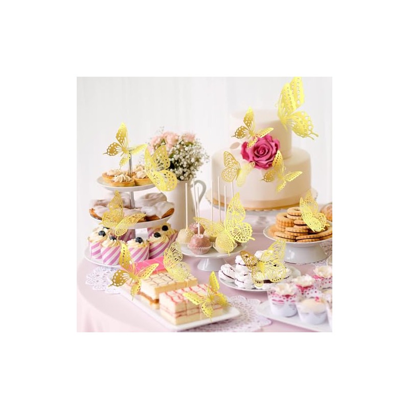 144pcs Mariposas Decorativas 3D, Adornos de Mariposa 3D para Cupcakes,