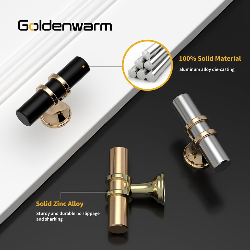 goldenwarm 20 Pack Brushed Nickel and Gold Cabinet Knobs Kitchen