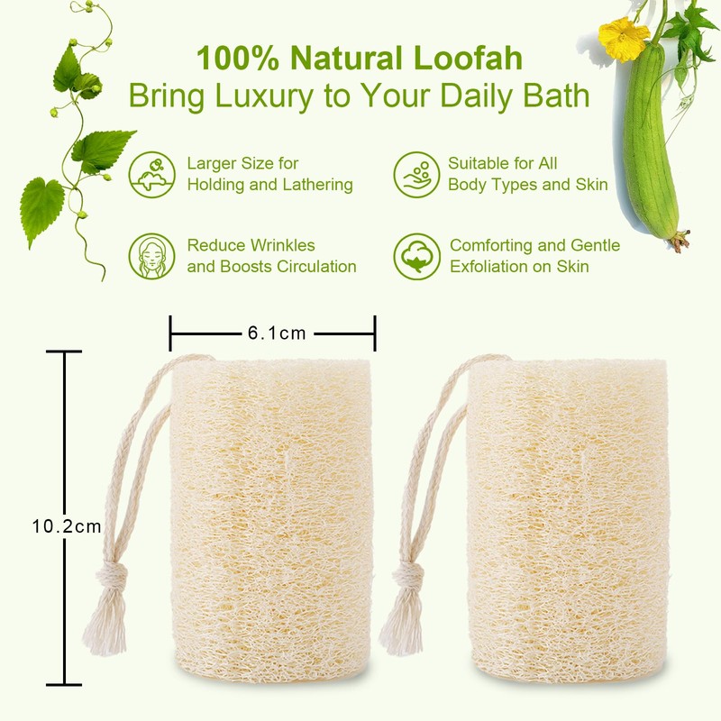 VacFreKep 4 Pack Natural Loofah Sponge,Organic Loofah Sponge Organic Luffa