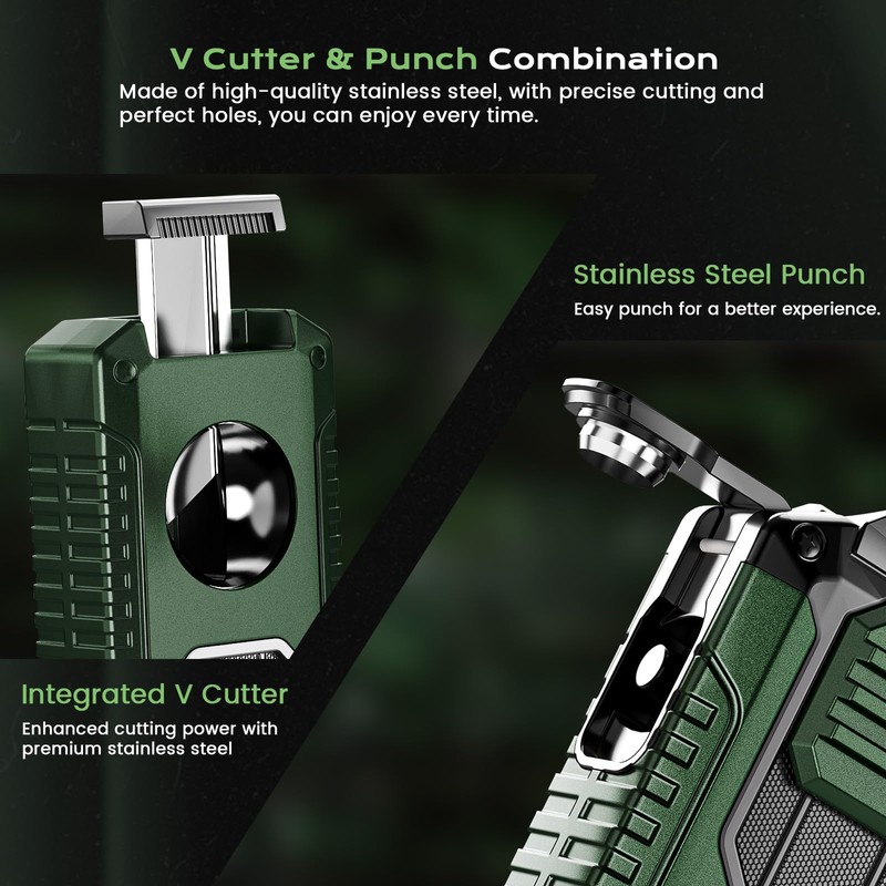 5-in-1 Multifunctional Torch Lighter with Cutter, Punch, Holder, and Windproof
