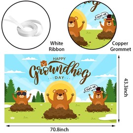 Wollmix Groundhog Day Decorations Banner - 70.8x43.3 Inch Cute Cartoon Animals Backdrop, February 2nd Holiday Festival Weather Forecast Party Supplies Decor for Spring Birthday, Photo Booth Props