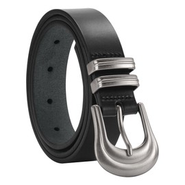 TYWestyles Western Belts for Woman-100% Genuine Leather Belt with Gold Silver Buckle for Jeans Dresses (Black-Silver Buckle, Fit Waist 36（Pants 10)