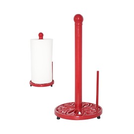 DECFUL Vintage Paper Towel Holder - Cast Iron Red Roll Paper Towel Holder Stand for Kitchen Home Countertop