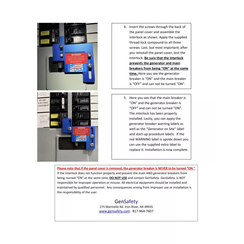 GenSafety BR200 Generator Interlock Kit Eaton / Cutler Hammer or
