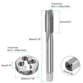 sourcing map 3pcs Tap and Die Set, Metric M10 x 1 Thread Taps & Round Die, Tapping Threading Tool Tap & Die Kit for Screw Bolt Thread Repair