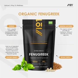 ALPHA01 Organic Fenugreek 2250mg - High Strength Fenugreek Supplement C 90 Vegan Capsules (30 Days Supply) C Resealable and Recyclable Pouch by Alpha01
