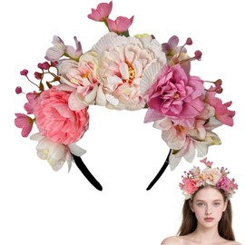 Headband Flowers, Artificial Flowers Headband, Women's Girls Headpiece with Flowers, Flower Hair Band, Flower Crown, Flowers Hair Wreath, Flowers Hair Wreath for Wedding, Beach, Holiday, Theme Party