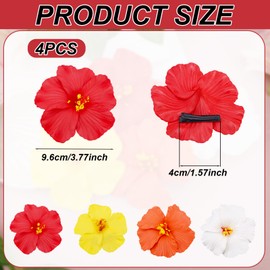 BOXOB 4pcs Colorful Hawaiian Flower Hair Clips for Women, Tropical Hibiscus Orchid Hair Barrettes Artificial Flower Claw Clips Accessories for Vacation Beach Party (Red, Yellow, White, Orange)