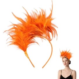 Feather Headband for Women Feather Fascinator Headband Cocktail Wedding Partycolor: Feather-orange, size: Feather Headband-1Pcs