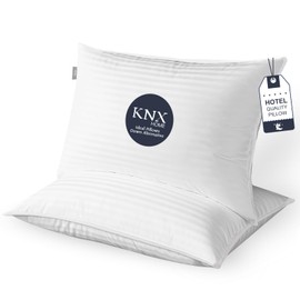 KNX Bed Pillows - Medium/Flat, 20'' x 36'', Set of 2, Down Alternative Filled Pillows - Soft Supportive Fluffy Pillows for Back, Stomach or Side Sleepers, Machine Washable, (Stripe, King)