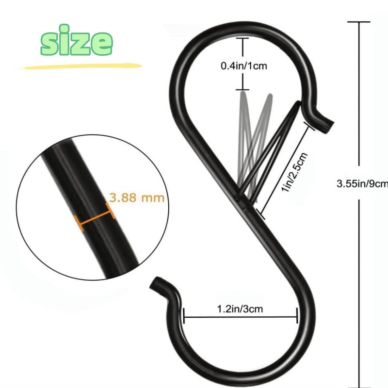 HIDOSNG 20Pcs S Hooks with Safety Buckle, 3.5 inch Heavy