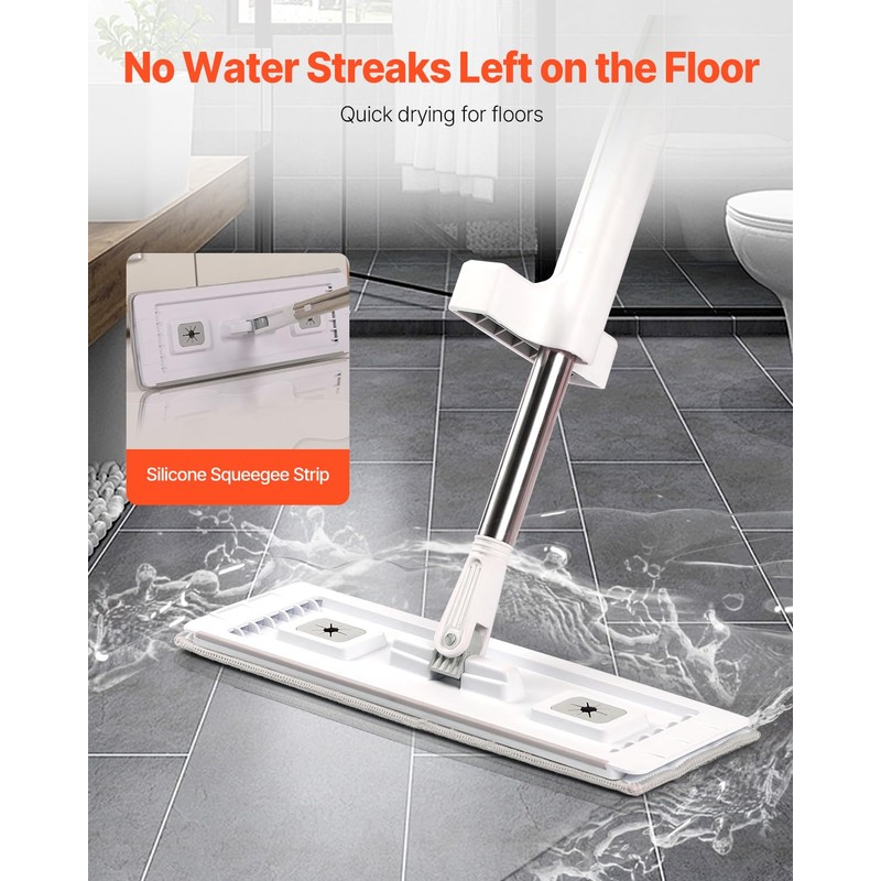 VEVOR Flat Mop, Self Wringing, Microfiber Floor Cleaner with 4