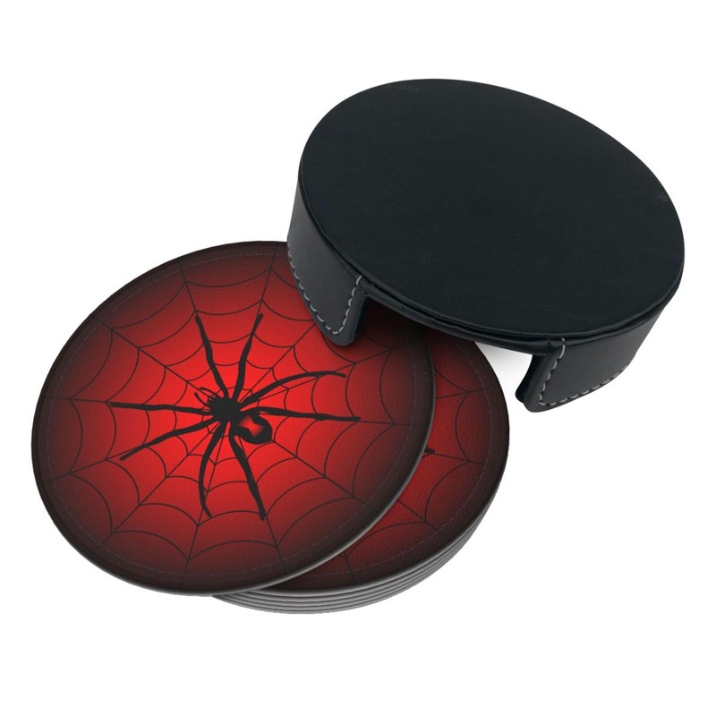 Spider Coasters for Drinks with Holder Leather Coasters Set of