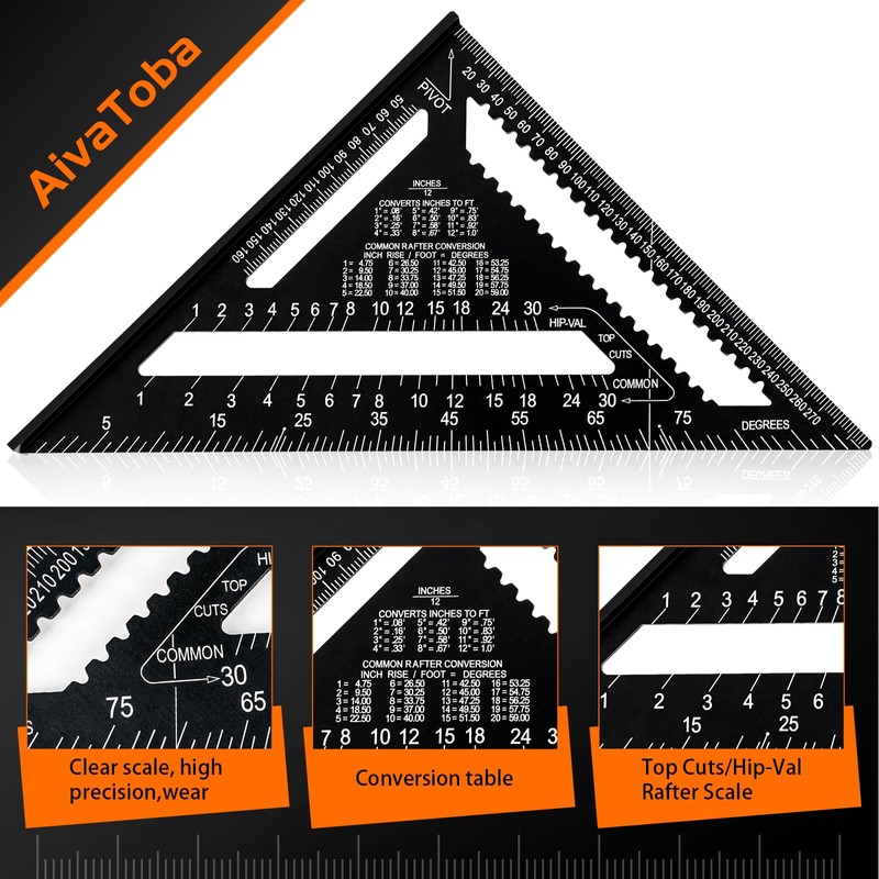 Speed Square Set, AivaToba 12 Inch/300mm Aluminum Alloy Metric Triangle