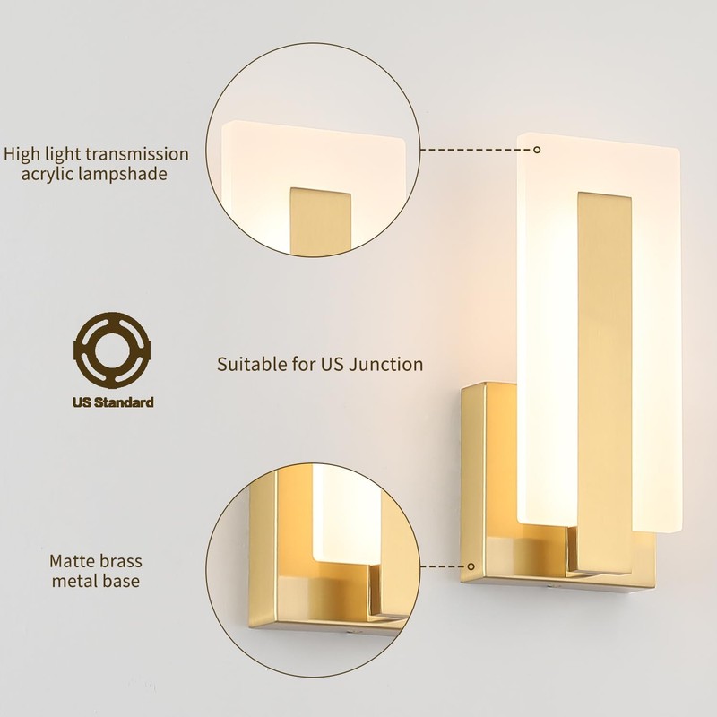 Joosenhouse Modern LED Wall Sconce Set of 2, Brass Warm