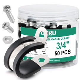 OURU 50PCS 3/4 Inch Cable Clamps with Screws Assortment Kit 304 Stainless Steel Rubber Cushioned Insulated Cable Clamp, Automotive Wire Pipe Clamps(19mm)