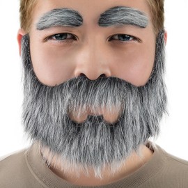 KICNIC Grey Fake Mustaches Nobleman Beards Self Adhesive Novelty Hairy Costume Facial Hair for Christmas Party Supplies Decorations, Suitable for All Ages