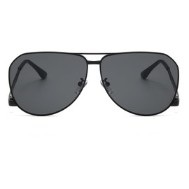 Long Keeper Retro Pilot Sunglasses Men Women 70s 90s Flat Aviator Glasses Classic Square Metal Aviator Sunglasses UV400 Protection, Black-black, Unit size