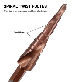 Hymnorq Step Drill Bit for Stainless Steel and Iron, M35 Grade Cobalt Steel, Double Spiral Flutes, 1/4 Inch Hex Shank, 9 Metric Steps from 4mm to 12mm, Unibit for Drilling Holes in Metal Sheet