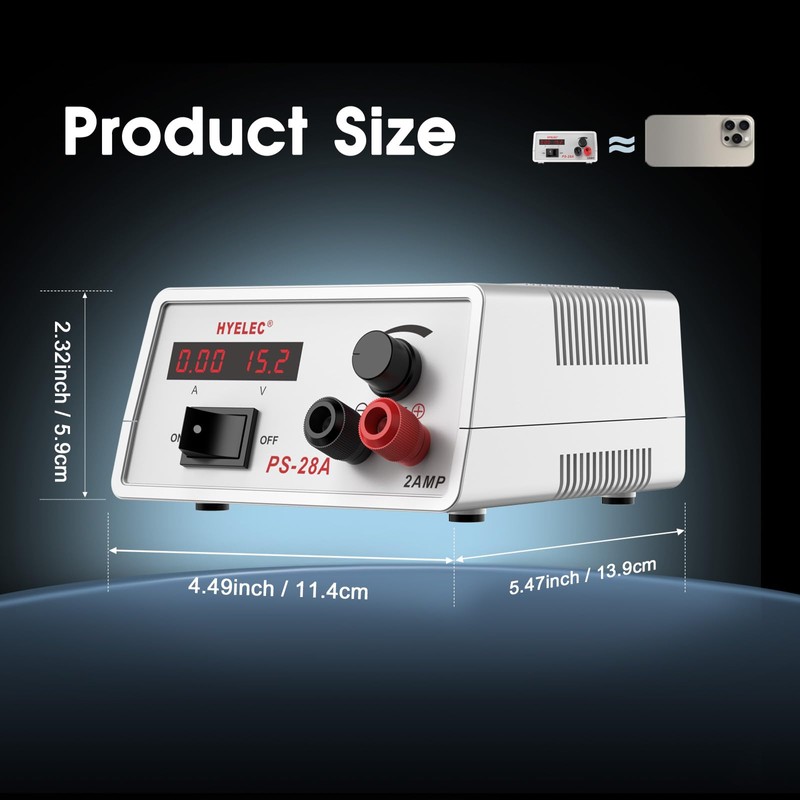 HYELEC Adjustable DC Power Supply, Continuously Adjustable 1.5V-15V Max 2A,