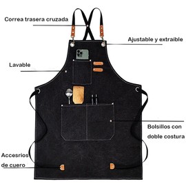 Mandiles de Cocina para Mujer, Delantales de Cocina para Hombre, Mandiles Impermeable de Cocina Ajustables con 3 Bolsillos, Mandiles de Cocina para Hombre para Barista Barbacoa Cocina Restaurante