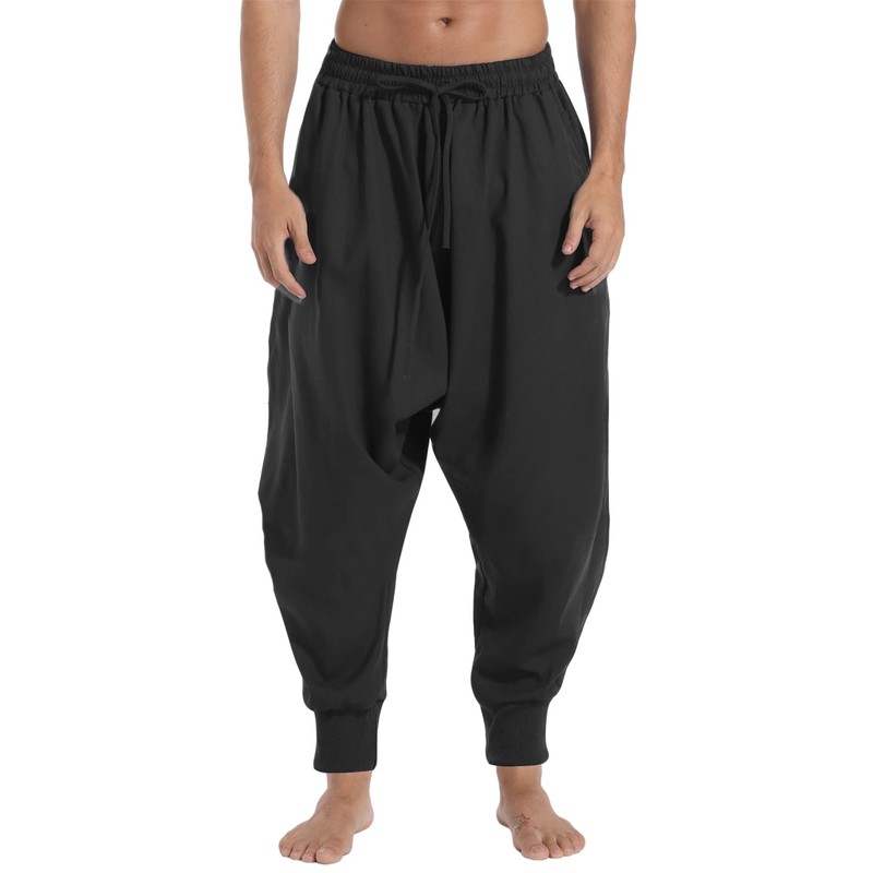 AITFINEISM Mens Elastic Waist Aladdin Harem Pants Loose Drop Crotch