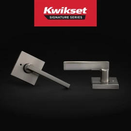 Kwikset Halifax Interior Privacy Door Handle with Lock, Door Lever For Bathroom and Bedroom, Satin Nickel Reversible Keyless Push Button Lock Door Lever, with Microban Protection