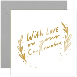 Old English Co. With Love On Your Confirmation Card - Special Card for Son or Daughter - Adult or Child Boy Girl Religous Card - Grandchild, Godson, Goddaughter - Gold Foil | Blank Inside