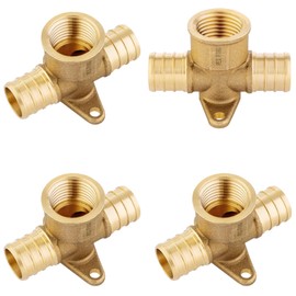 4-Pack HeSun Pex-b Fittings, 3/4" PEX x 3/4" PEX x 1/2" Female NPT,Brass Crimp Drop Ear Tee Fitting,ASTM F1807(PEX1807262-4)