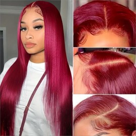 99j Burgundy Lace Front Wigs Human Hair 20 Inch 180 Density 13x4 Lace Front Wigs Human Hair Transparent Lace Frontal Wigs Burgundy Straight Lace Front Wigs Human Hair for Black Women Human Hair Wig