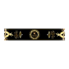 Happy Birthday Table Runner Black and Gold Pattern Table Runner 13.8" X 70.6" Rectangle Table Runner for Indoor Outdoor Home Birthday and Baby Shower Party Decor (Black and Gold)