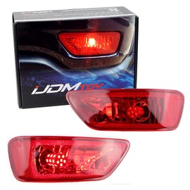 iJDMTOY Complete LED Rear Fog Light Kit Compatible With Jeep 2011-21 Grand Cherokee WK2, Compass & Dodge Journey, Includes Brilliant Red LED Bulbs, Red Lens Foglamp Assemblies & Wiring Harnesses