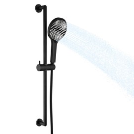 DOUBLUOEG Hand Shower with Slide Bar, Matte Black 26 Inch Shower Head with Slider Bar Adjustable Shower Slide Bar with 3 Function Handheld Shower