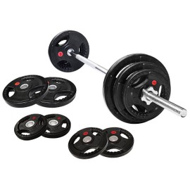 Fitvids Cast Iron 1" Standard Weight Plates Including 5FT Standard Barbell Bar & Star Locks, 45 Pounds Set (35 Lbs Plates + 10 Lbs Barbell Bar), Multiple Packages