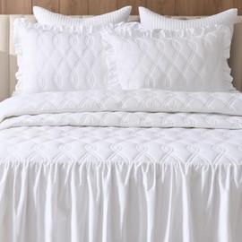 DDUOXIN Ruffle Skirt Bedspread Coverlet Sets Farmhouse King Bedspreads Vintage Chic Bed Spreads with 2 Pillow Shams, White