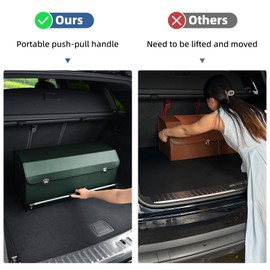 XCF Car Trunk Organizer, Push-pull Handle, Leather Collapsible 2 Compartments Car Organizers with Lid, Car Trunk Storage Organizer, Suitable for All Kinds of Cars, SUV, Minivan (Extra Large, Green)