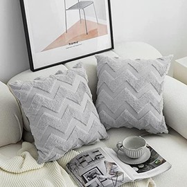 Melldrry Set of 2 Wool Cushion Covers, Decorative Cushion, Polyester, Sofa Cushion, Soft Couch Cushion Cover, Decorative Cushion Cover, Hidden Zip, for Living Room, Bedroom, Grey, 40 x 40 cm