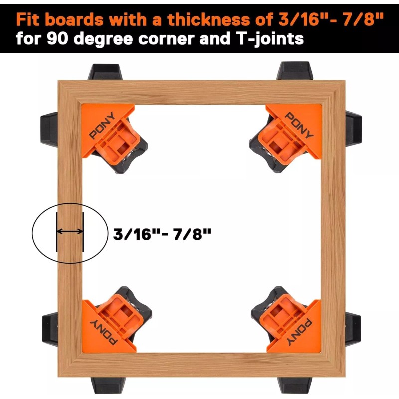 PONY 4Pk Quick-Release Corner Clamp for Woodworking, 90 Degree Right