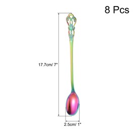 uxcell 8 Pcs Long Handle Ice Tea Spoon, 7 Inch Stainless Steel Cocktail Stirring Spoons, Coffee Spoons for Cocktail Stirring, Mixing, Tea, Rainbow