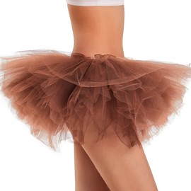 Phantomon Tutu Skirt Women's Teens Elastic 5 Layered Tulle Skirts Ultra Fluffy (Brown)