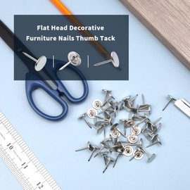 S SYDIEN 100Pcs Flat Head Upholstery Tacks Home Furniture Decor Tack Upholstery Nails Pushpin Thumb Tacks,Silver Tone (11mmx17mm)