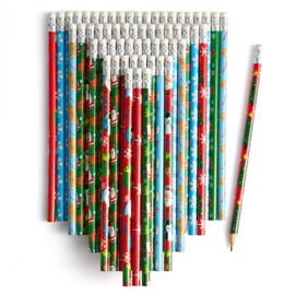 THE TWIDDLERS - 60 Christmas Pencils with Rubber Erasers, Santa Xmas Tree Reindeer Snowman Themed, Assorted Festive Designs for Kids Gift Toys, Christmas Party Bag Fillers Favours