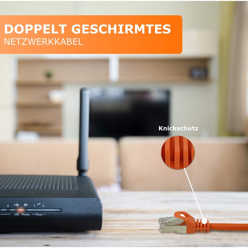 1aTTack.de 3,0m - orange - 1 Stück CAT.7 Netzwerkkabel Patchkabel