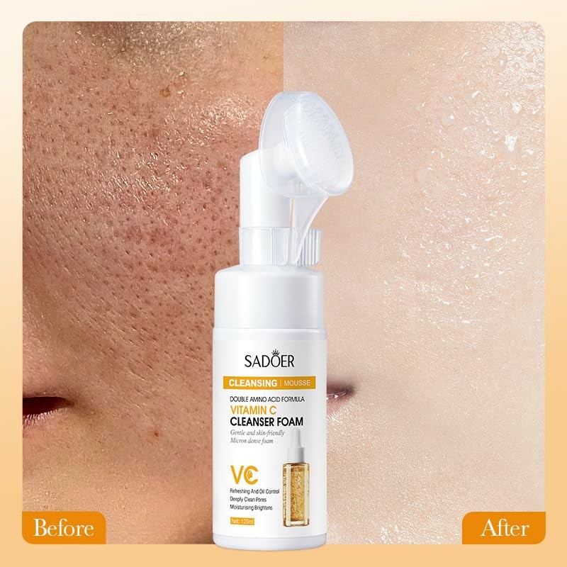 Vitamin C Foaming Face Cleanser with Brush, Foaming Cleanser for